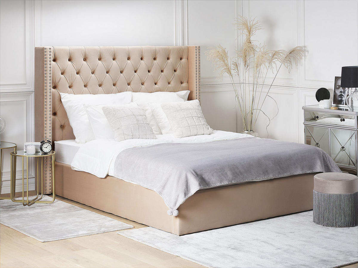 POLSTERBETT 160/200cm Beige Lubbon - Beige, Textil (160/200cm) - Beliani
