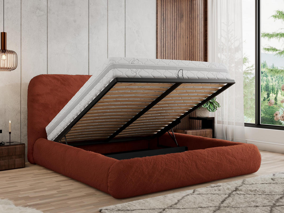 POLSTERBETT BENEA CLASSIC 140/200 - Orange Plüsch - ohne Matratze - Orange, Textil (140/200cm) - MKS