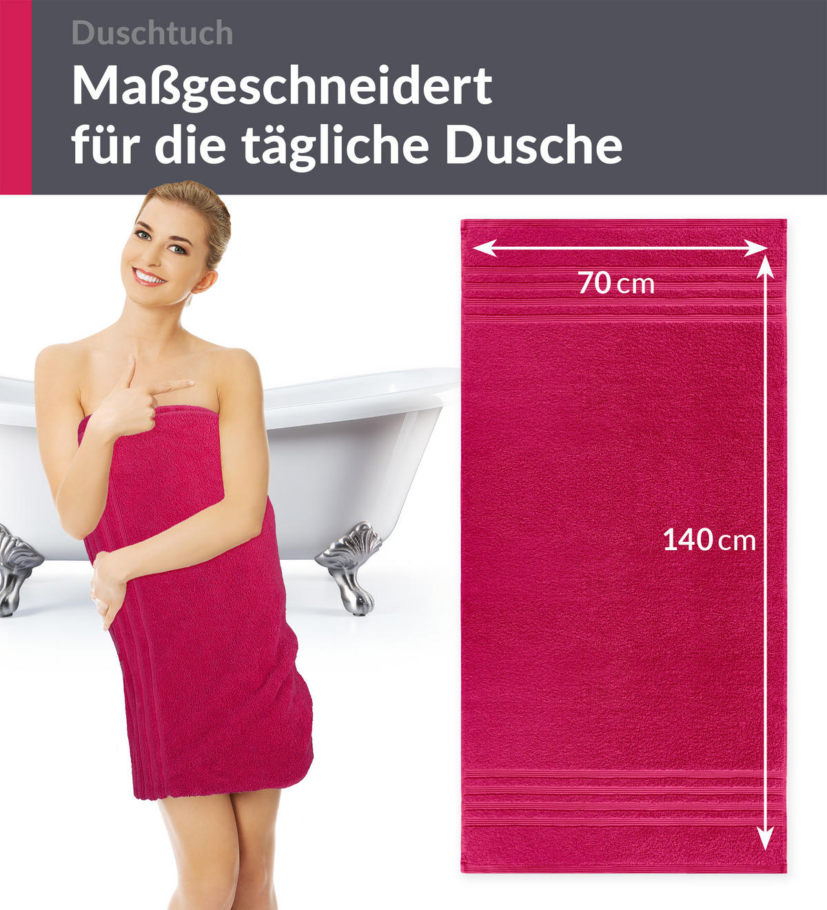 DUSCHTUCH London Rhabarber Rot 2er Set 70x140 - Pink, Textil (70/140cm) - Lashuma