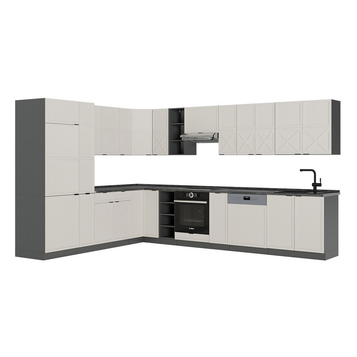 ECKKÜCHE Fame-Line GrauBeige/Anthrazit 347 x 257 cm, AP Anthrazit - Anthrazit/Grau, Holzwerkstoff (347/81.6/60cm) - Vicco