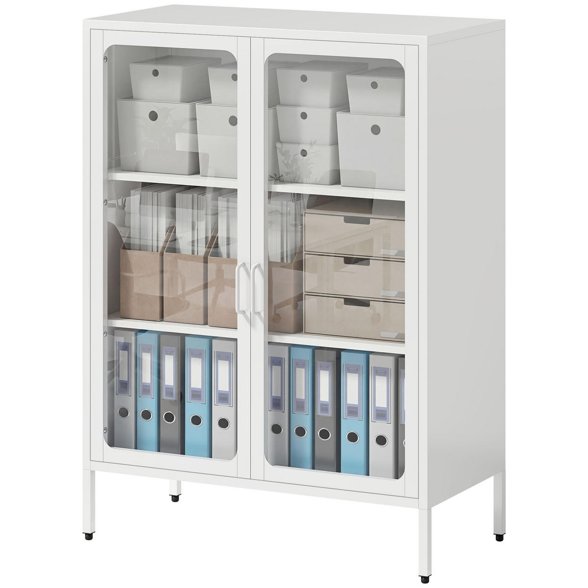 AKTENSCHRANK DE-14514 2 Glastüren mit verstellbaren Böden Weiß - Weiß, Metall (40/110/80cm) - ComfortXL