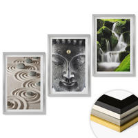 WANDBILDER 3er Set - 40x60 cm Silberner Rahmen - Der Frieden der Steine des Buda Zen-Wasserfalls - Silberfarben, Kunststoff (40/60cm) - ArtPrintCave