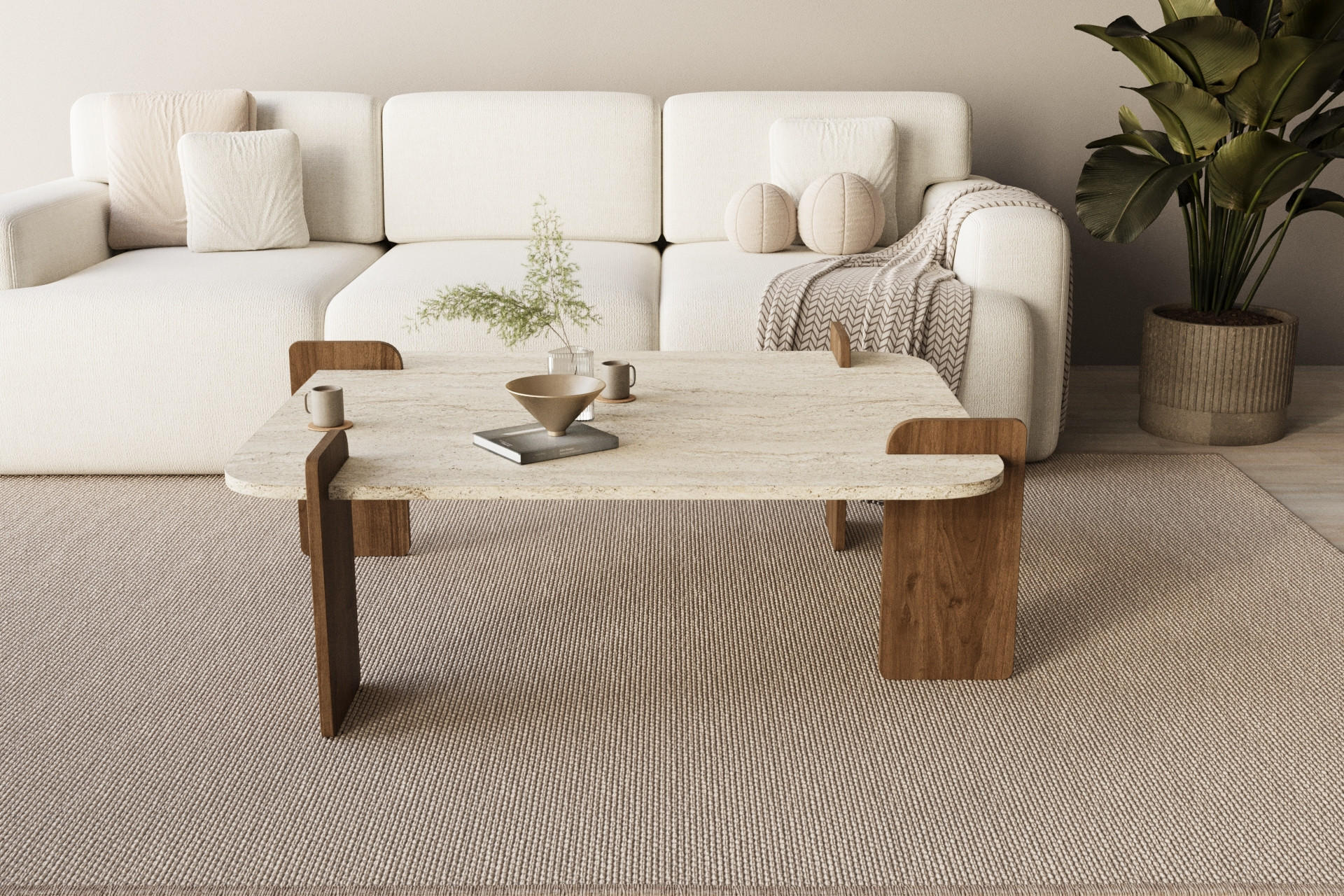 COUCHTISCH Brilliance Travertin Braun Granit Optik 90x70 - Beige/Braun, Holzwerkstoff (70/90/35cm) - moebel17