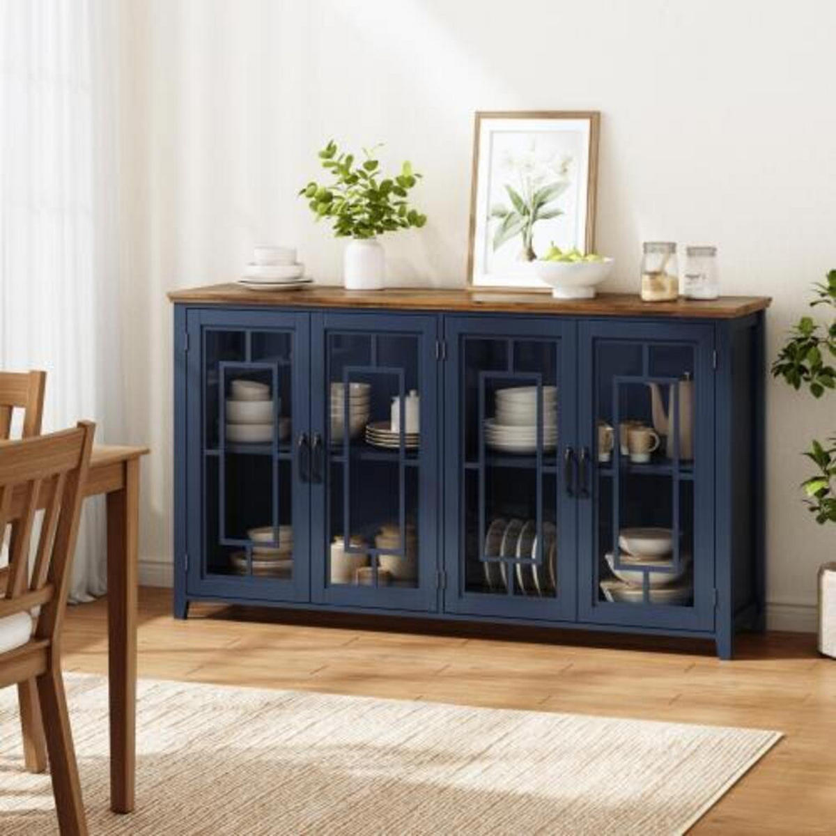 SIDEBOARD Blau aus MDF mit Retro-Holzmaserung-Platte 160 × 40 × 86 cm - Blau, Holzwerkstoff (160/86/40cm) - Luhomfu