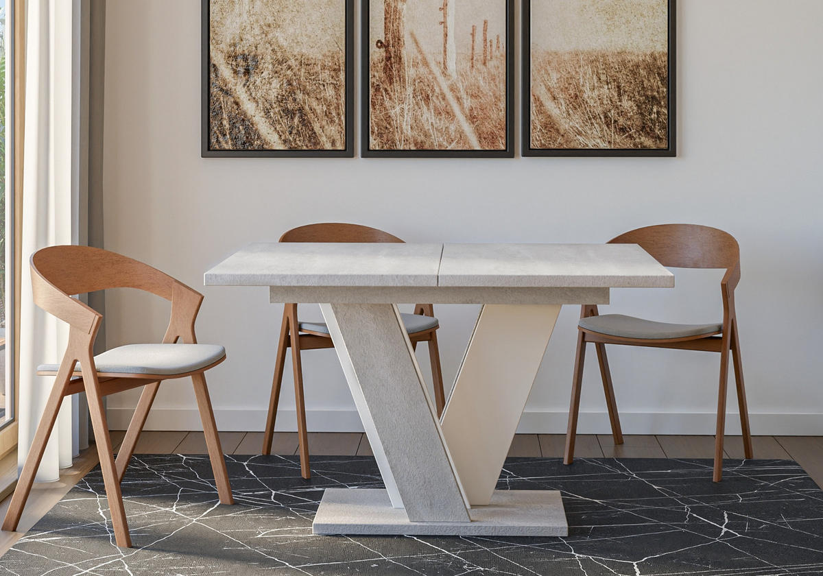 ESSTISCH Ausziehbar 120 - 160 cm Betonoptik und Weiß - Weiß/Grau, Holzwerkstoff (120/90/75cm) - PROSPERO