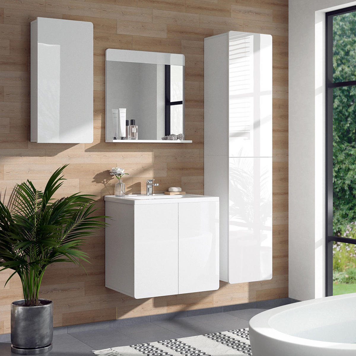 BADSCHRANK Izan Weiß 36.6 x 76.6 cm - Weiß, Holzwerkstoff (36.6/76.6/15.6cm) - Vicco