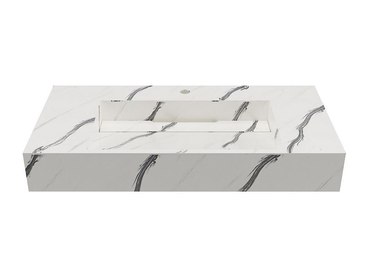 HÄNGEWASCHBECKEN - 90.2cm x 45.2cm - Solid Surface - schwarz, weiß - TAKOTNA - Schwarz, Stein (90.2/8/45.2cm) - Vente-Unique