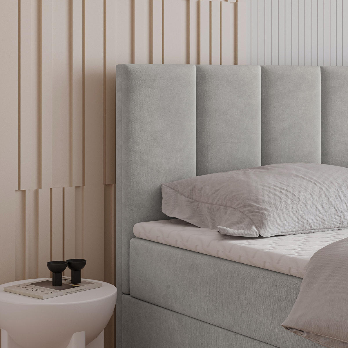 BOXBETT MERIL 160x200 cm mit Matratze und Topper - Grau - Grau, Holz (160/200cm) - MASSENO