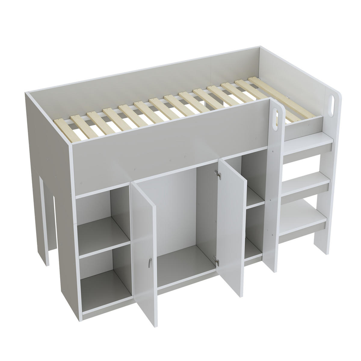 HOCHBETT aus Holz 90x200 cm in Grau mit Leiter & Stauraum - Grau, Holz (90/200cm) - Modfu