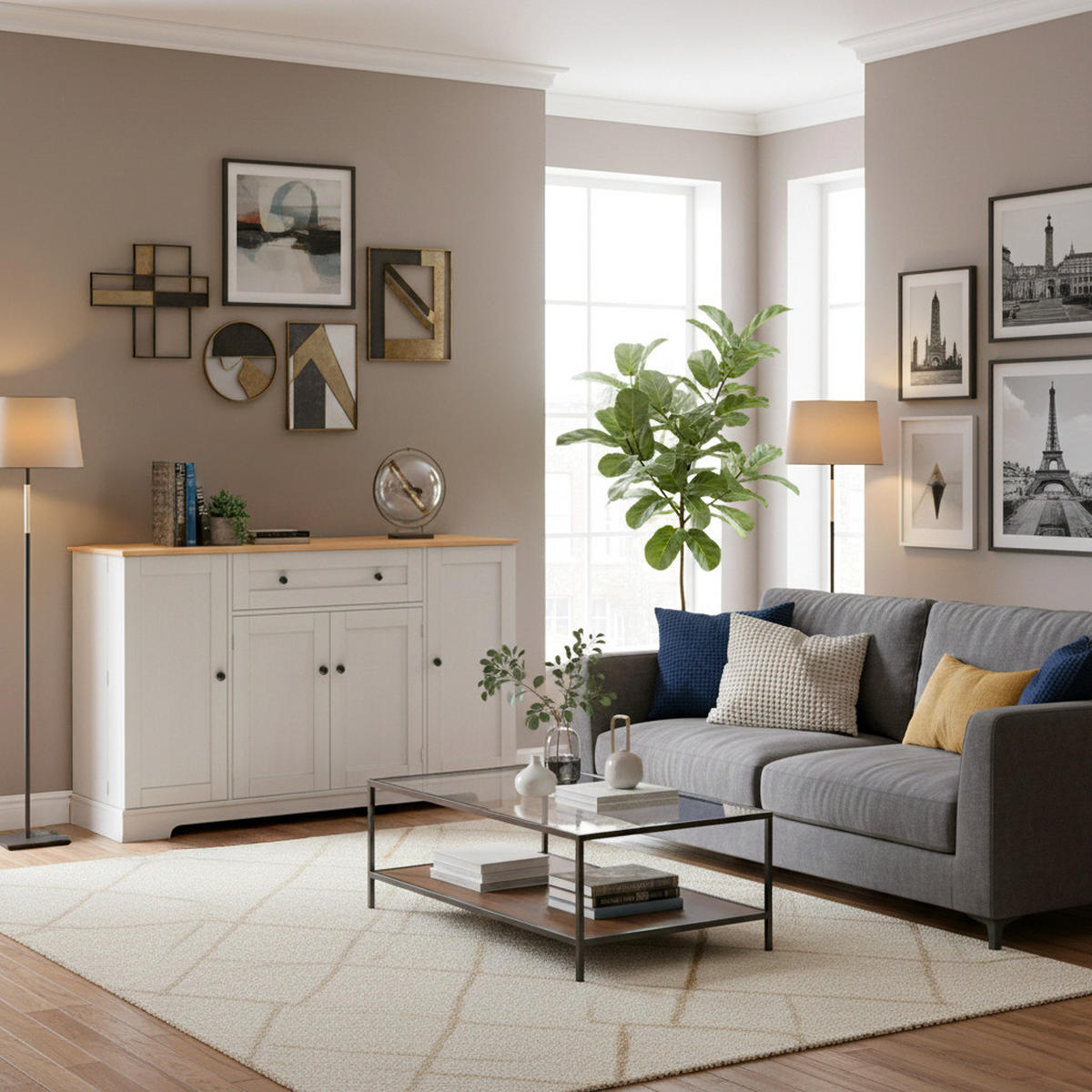 SIDEBOARD mit Schublade & Regaltüren, Natur/Weiß - Weiß, Holzwerkstoff (138/85/40cm) - Urban Meuble