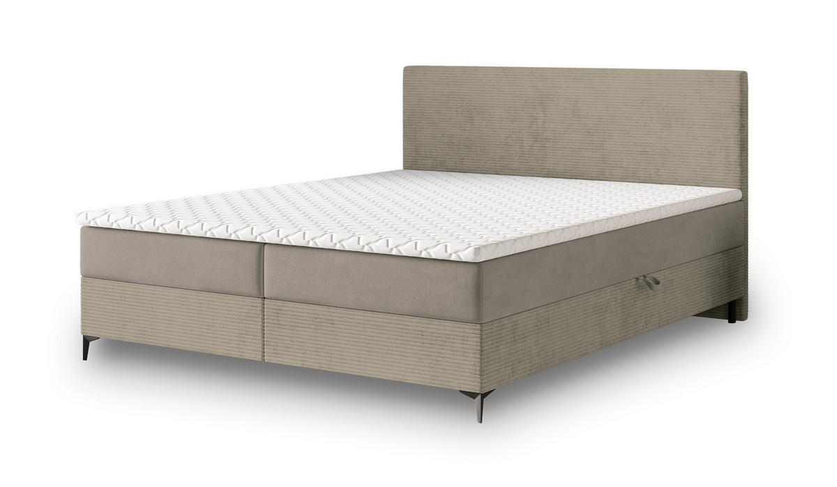 BOXBETT TORREL 160x200 cm mit Matratze und Topper - Beige - Beige, Holz (160/200cm) - MASSENO