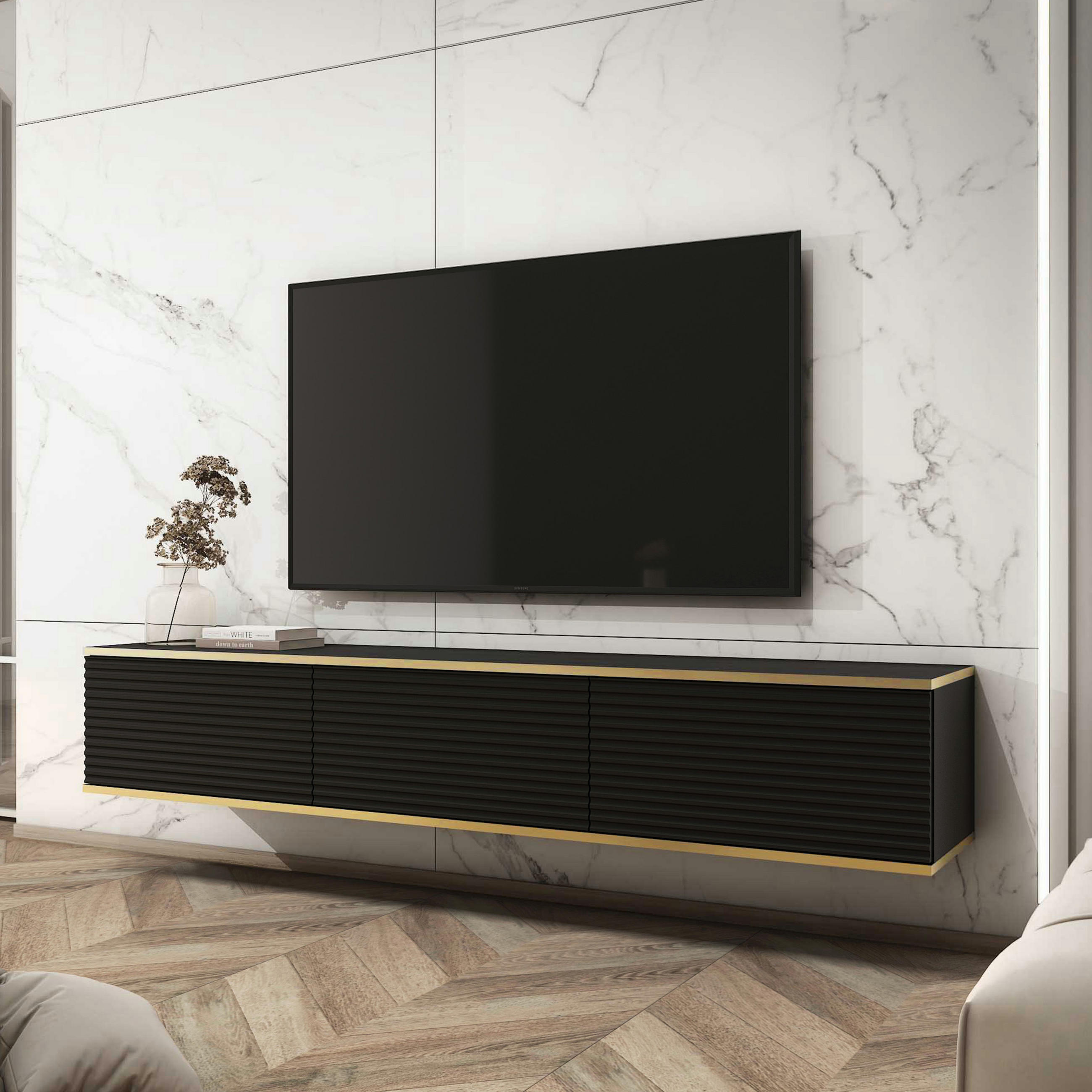 HÄNGEBOARD Banff RTV175 MDF – Schwarz Matt, Artisan-Eiche - Schwarz, Glas/Holzwerkstoff (175/30/32cm) - Komodee