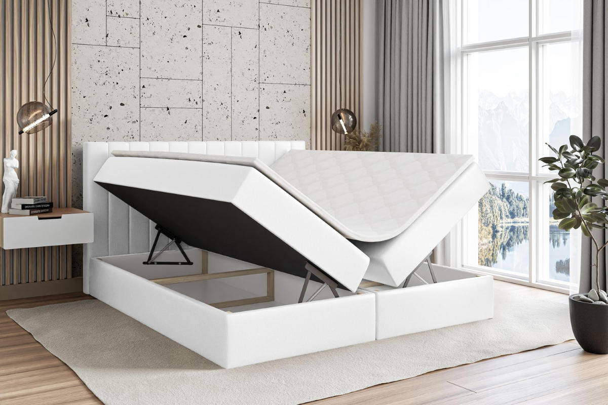 BOXBETT mit Matratze H3 und Lattenrost - EDITA - 160x200 cm Weiß Hochglanz - Weiß Hochglanz, Holzwerkstoff (160/200cm) - ALTDECOR