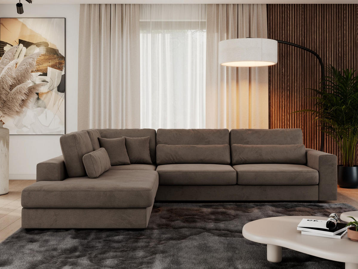 ECKSOFA Savona Braun Velvet - links - Schwarz/Braun, Kunststoff/Textil (316/249cm) - MKS