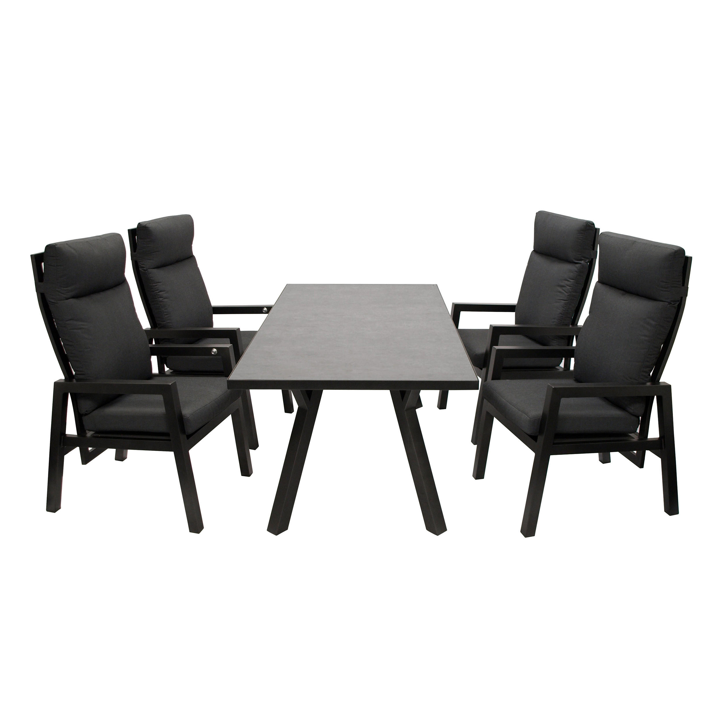 GARTEN-GARNITUR Reading - Essgruppe 5-teilig (4x Hochlehner Sessel mit Armlehnen, 1x Tisch 180x90cm), Gestell Aluminium dunkelgrau - Grau, Metall - TPFGarden