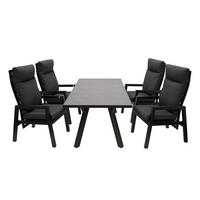 GARTEN-GARNITUR Reading - Essgruppe 5-teilig (4x Hochlehner Sessel mit Armlehnen, 1x Tisch 180x90cm), Gestell Aluminium dunkelgrau - Grau, Metall - TPFGarden