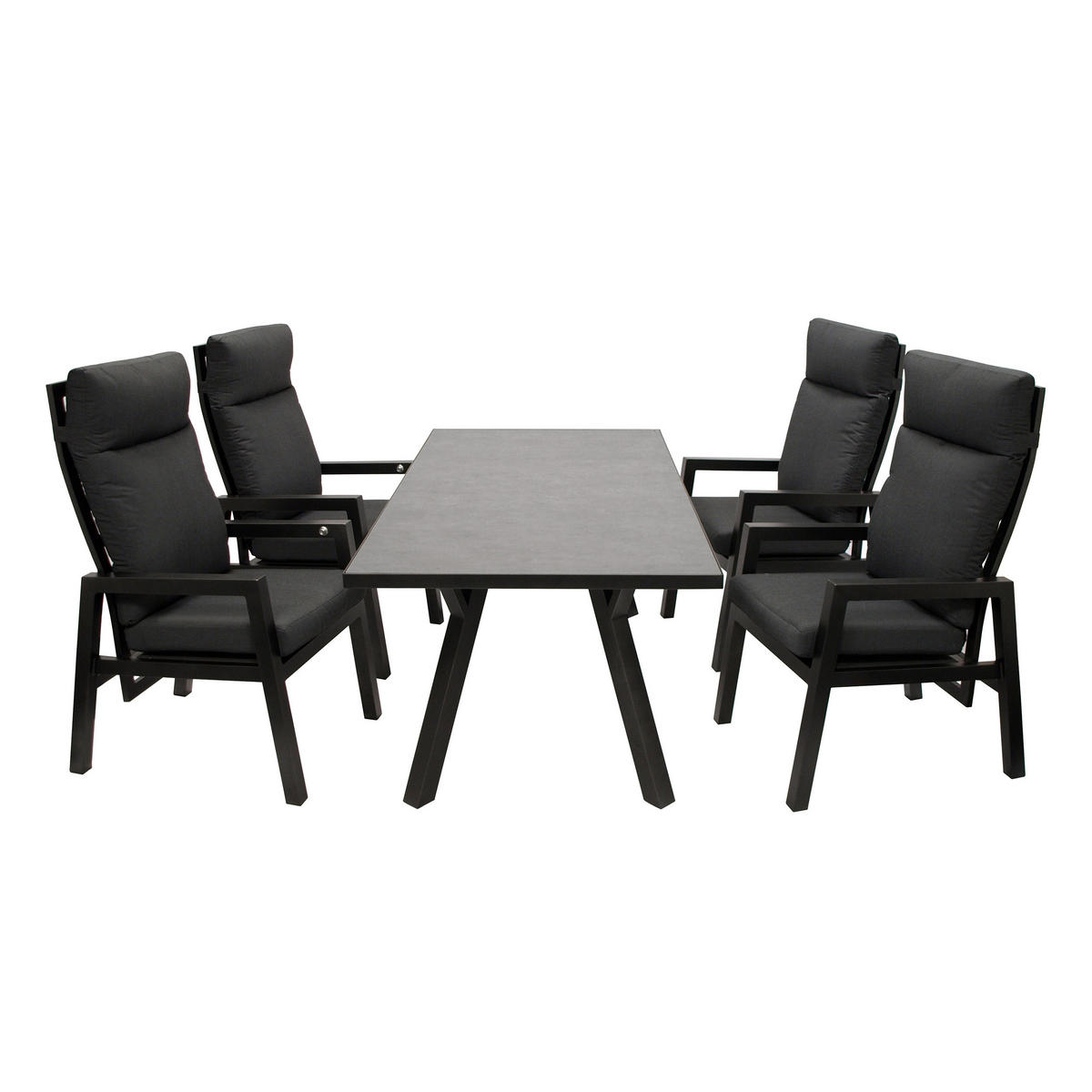 GARTEN-GARNITUR Reading - Essgruppe 5-teilig (4x Hochlehner Sessel mit Armlehnen, 1x Tisch 180x90cm), Gestell Aluminium dunkelgrau - Grau, Metall - TPFGarden