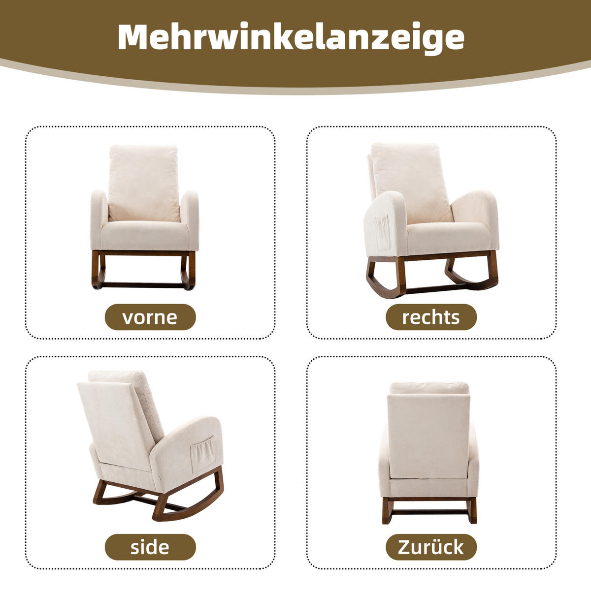 SCHAUKELSTUHL Leinen mit hoher Rückenlehne, Seitentasche 69/94/101 cm Beige bis 150 kg - Beige, Textil (94/101/69cm) - Redom