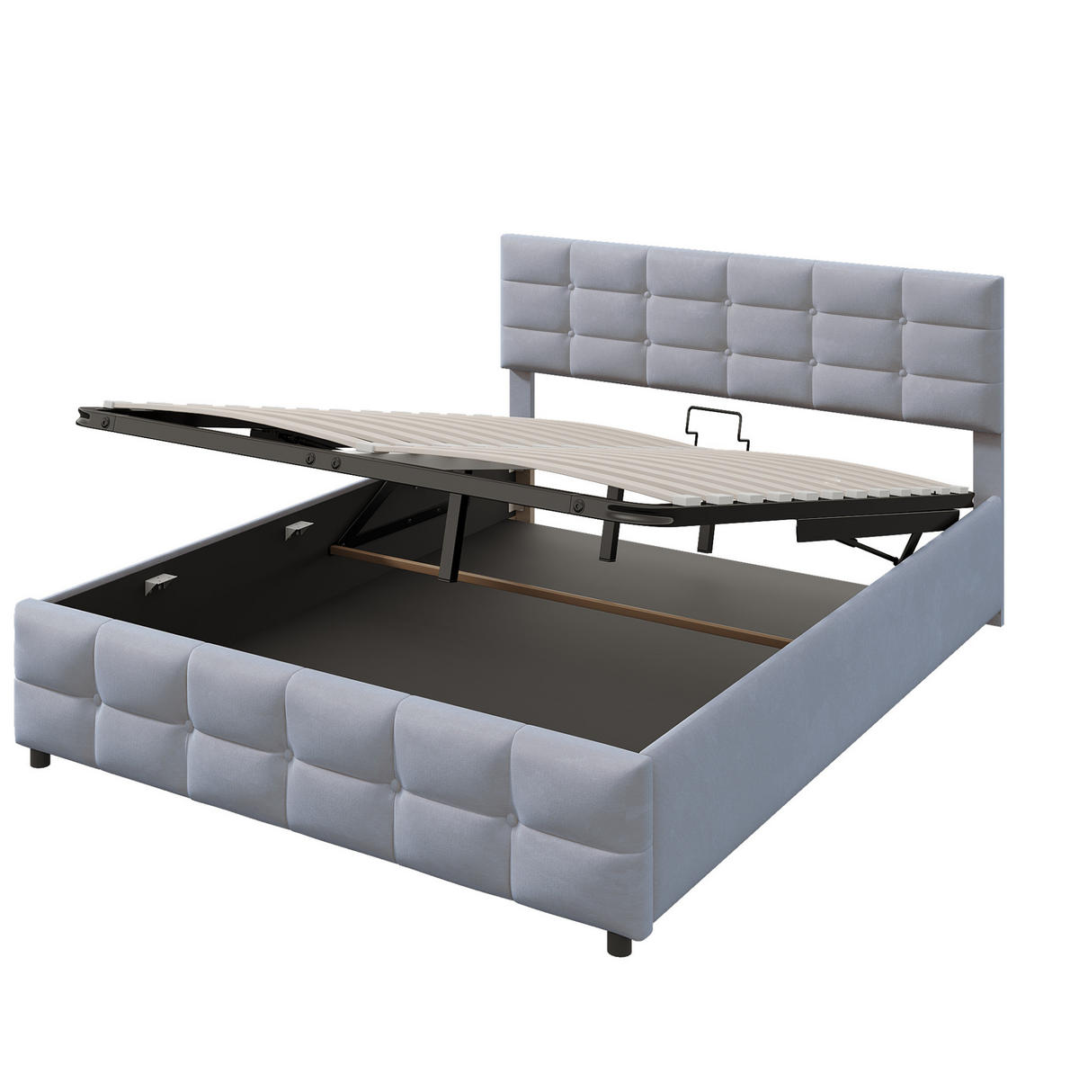POLSTERBETT mit Stauraum 180x200 cm Samt Grau - Grau, Metall (180/200cm) - Meubliv