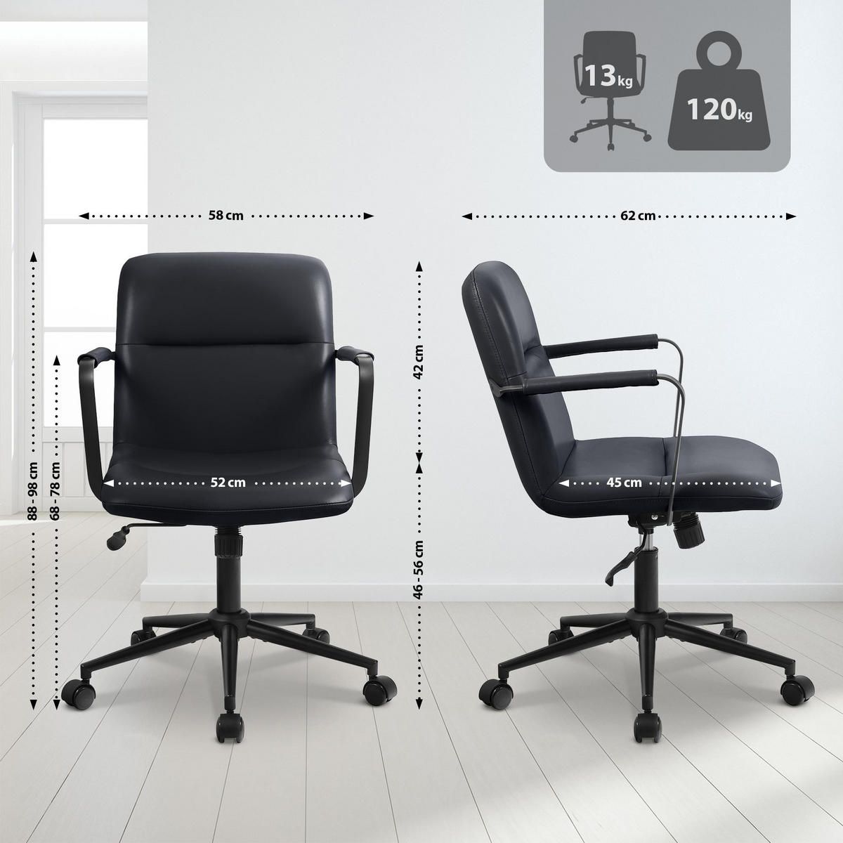 Schwarz, Leder/Metall (58/88/62cm) - CLP