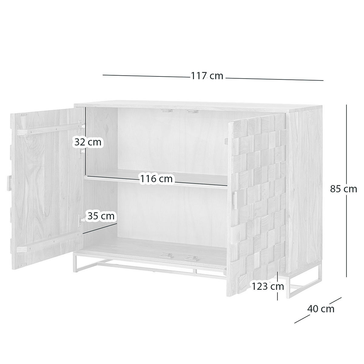 KOMMODE mit 2 Türen - Akazie massiv / Eisen - Akaziefarben, Holz (117/85/40cm) - home24
