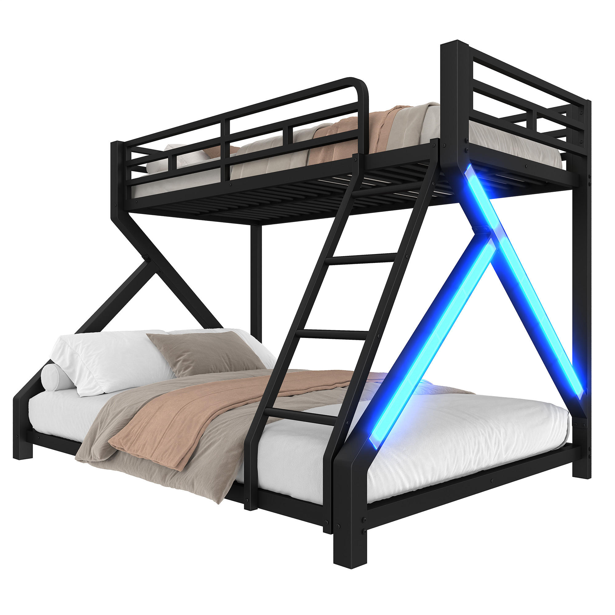 ETAGENBETT 90/200 cm & 140/200 cm in Schwarz mit LED - Schwarz, Metall (90/200cm) - WISHDOR