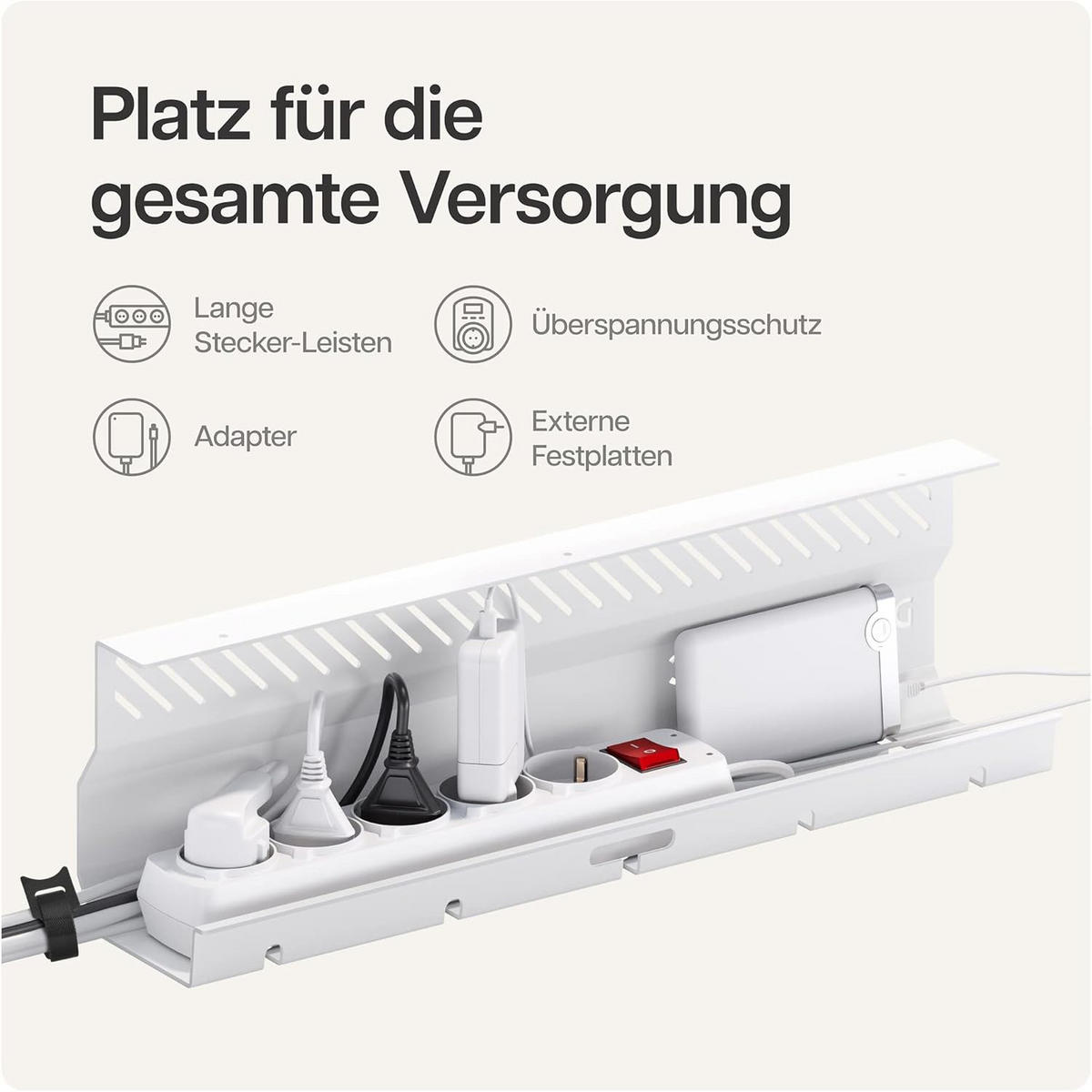 KABELKANAL Schreibtisch Weiß, 2x43cm, Hochwertiger Stahl - Weiß, Metall (43/12/10cm) - Desktronic