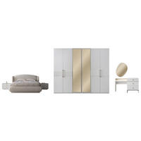BETTANLAGE BRONZ Schlafzimmer-Set, 5-teilig, Beige, Bett mit Kopfteil, 2 Nachttische, Kleiderschrank und Kommode - Beige, Leder/Holzwerkstoff (160/200cm) - Villa Möbel