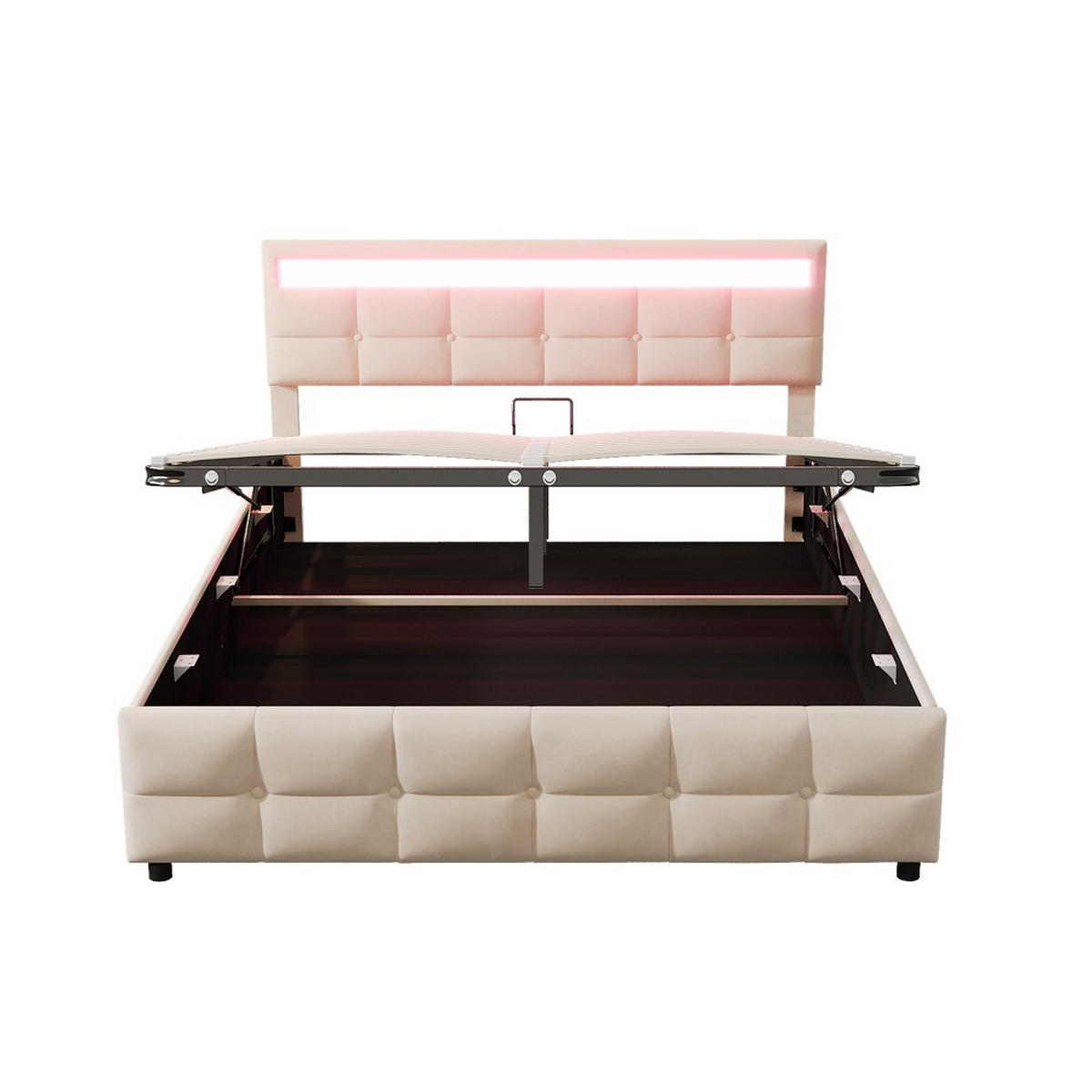 POLSTERBETT180X200CM in Beige Samtstoff mit LED-Leuchten - Beige, Holz/Textil (180/200cm) - KOMHTOM