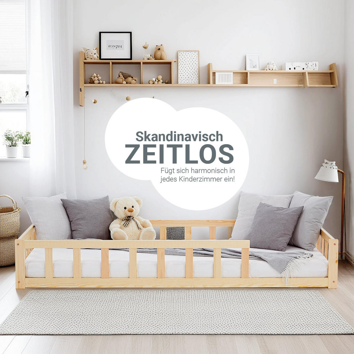 BODENBETT Natur 90x200 cm mit Lattenrost - Naturfarben, Holz (90/200cm) - Homestyle4u