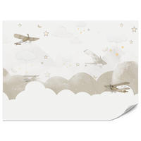 FOTOTAPETE für Kinderzimmer Flugzeuge Wolken Sterne Himmel 300x210 - Gelb/Beige, Papier (300/210cm) - Muralo