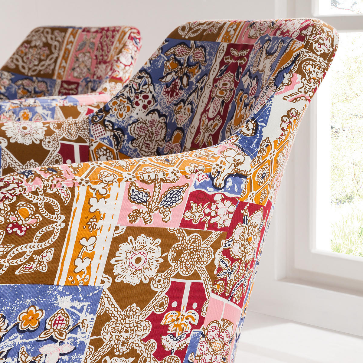 ARMLEHNENSTUHL - Gemustert - Webstoff / Eiche massiv - Multicolor, Textil (58/84/60cm) - home24