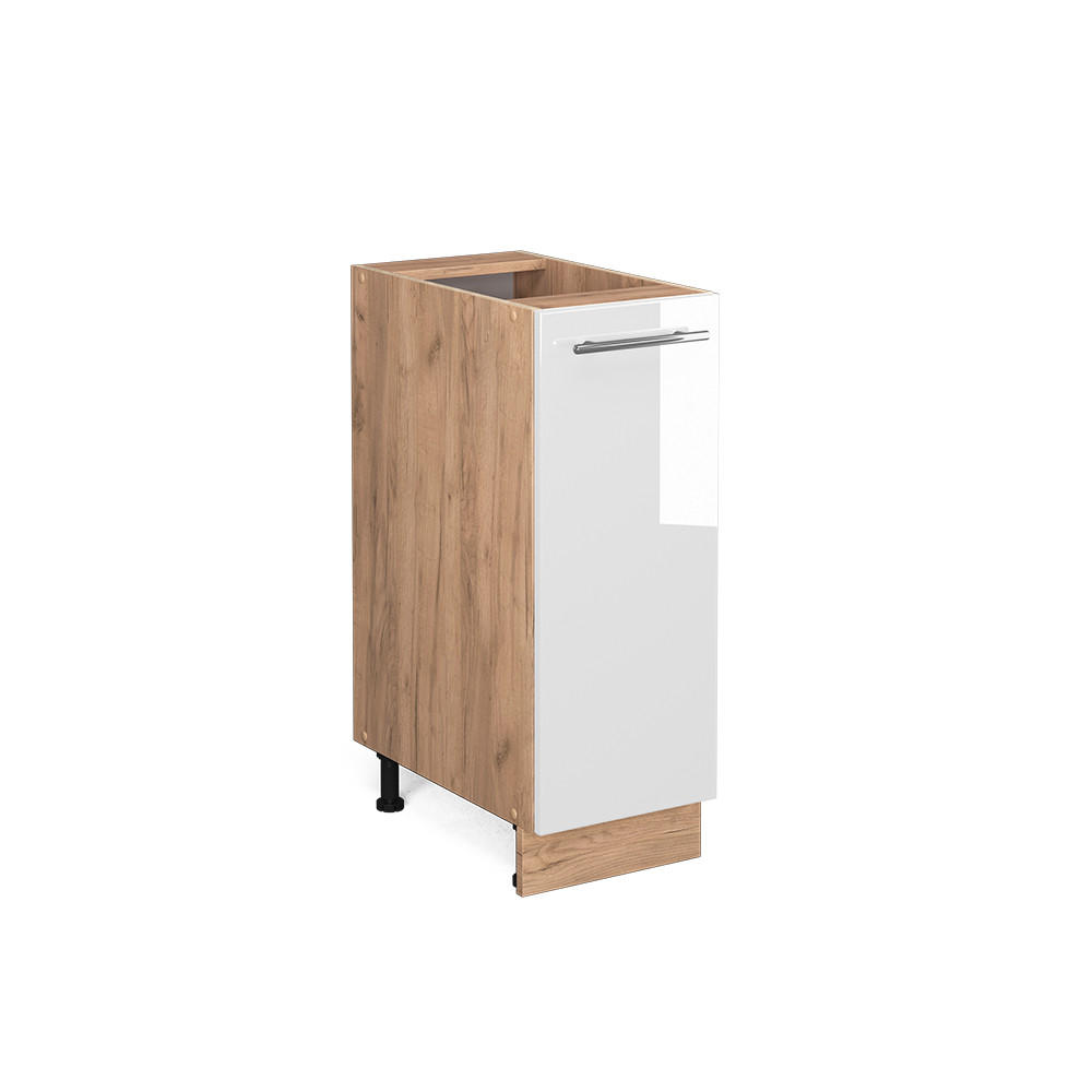 APOTHEKERUNTERSCHRANK Fame-Line Weiß Hochglanz 30 cm ohne AP - Honigeiche/Weiß Hochglanz, Holzwerkstoff (30/82/51.6cm) - Vicco