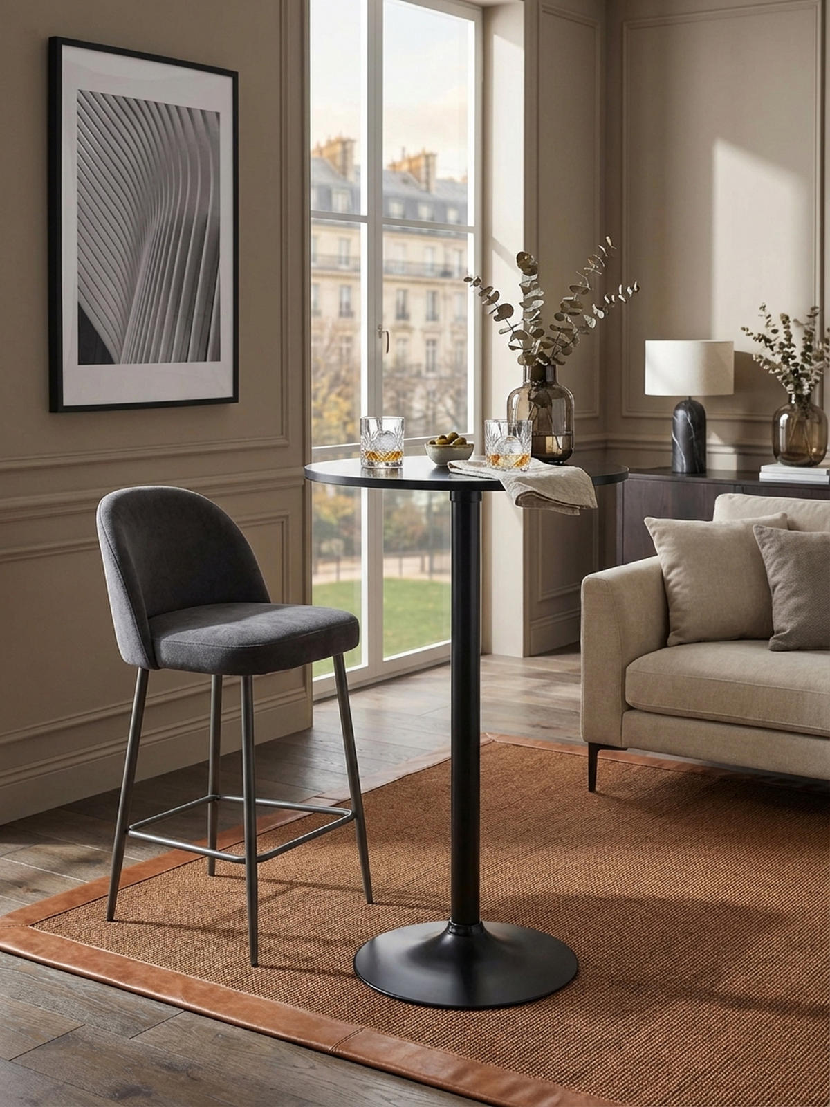 BARTISCH – Schwarz, Trompetenfuß, 30 kg Belastbarkeit - Schwarz, Holz/Metall (60/60/100cm) - KADIMA DESIGN