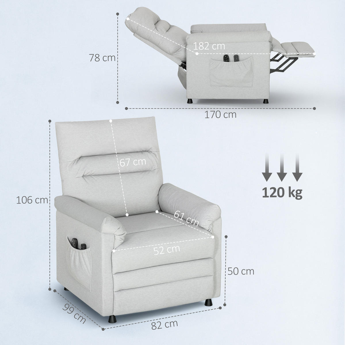 MASSAGESESSEL DE-15448 leiser Motor mit Massage & Heizung Grau - Hellgrau, Metall (82/106/99cm) - ComfortXL