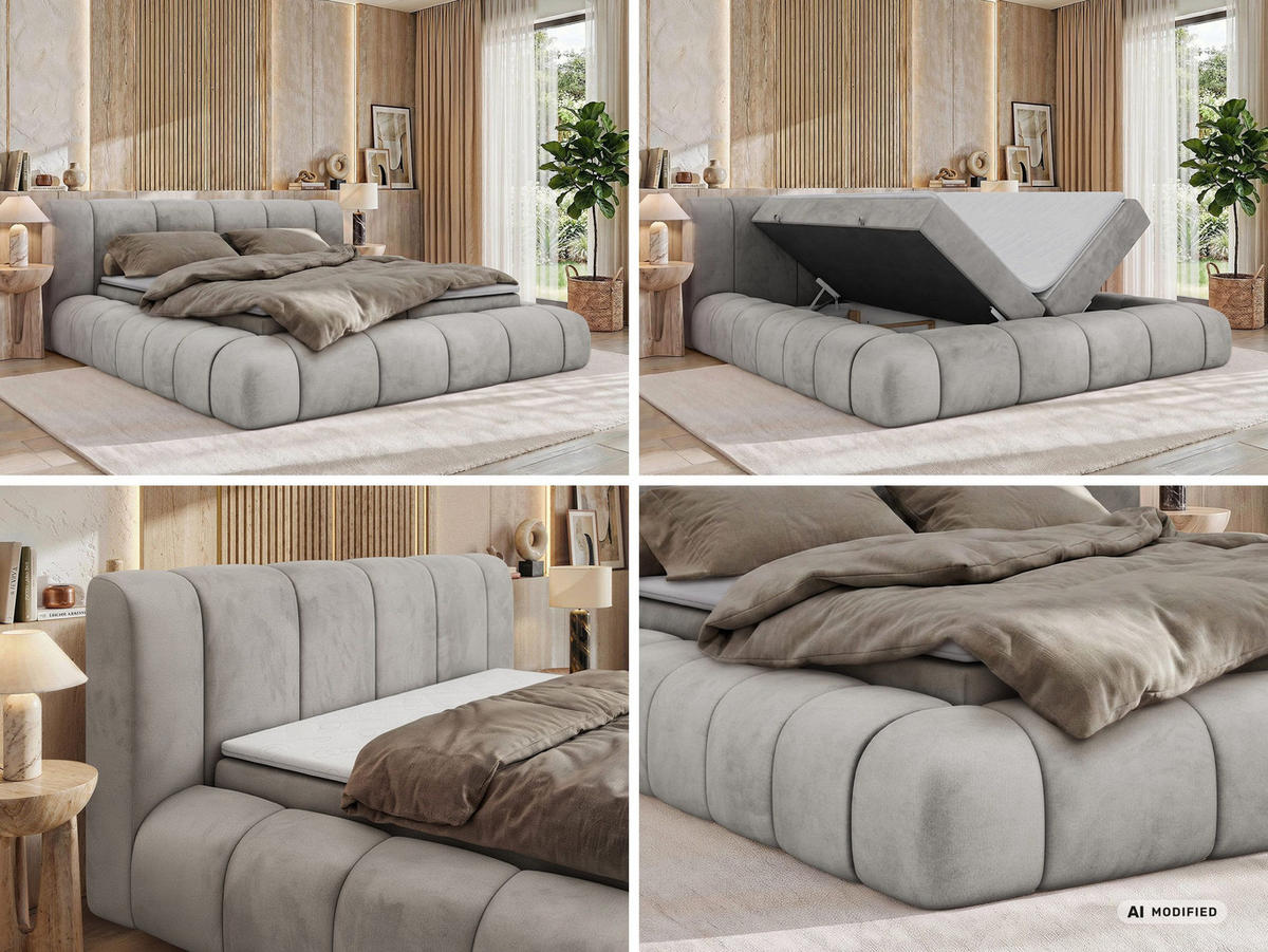 AMERICKÁ POSTEĽ NUBEA 140/200 - Svetlosivá Samet - Topper Visco - H4 (tvrdý) - čierna/svetlosivá, textil/plast (140/200cm) - MKS