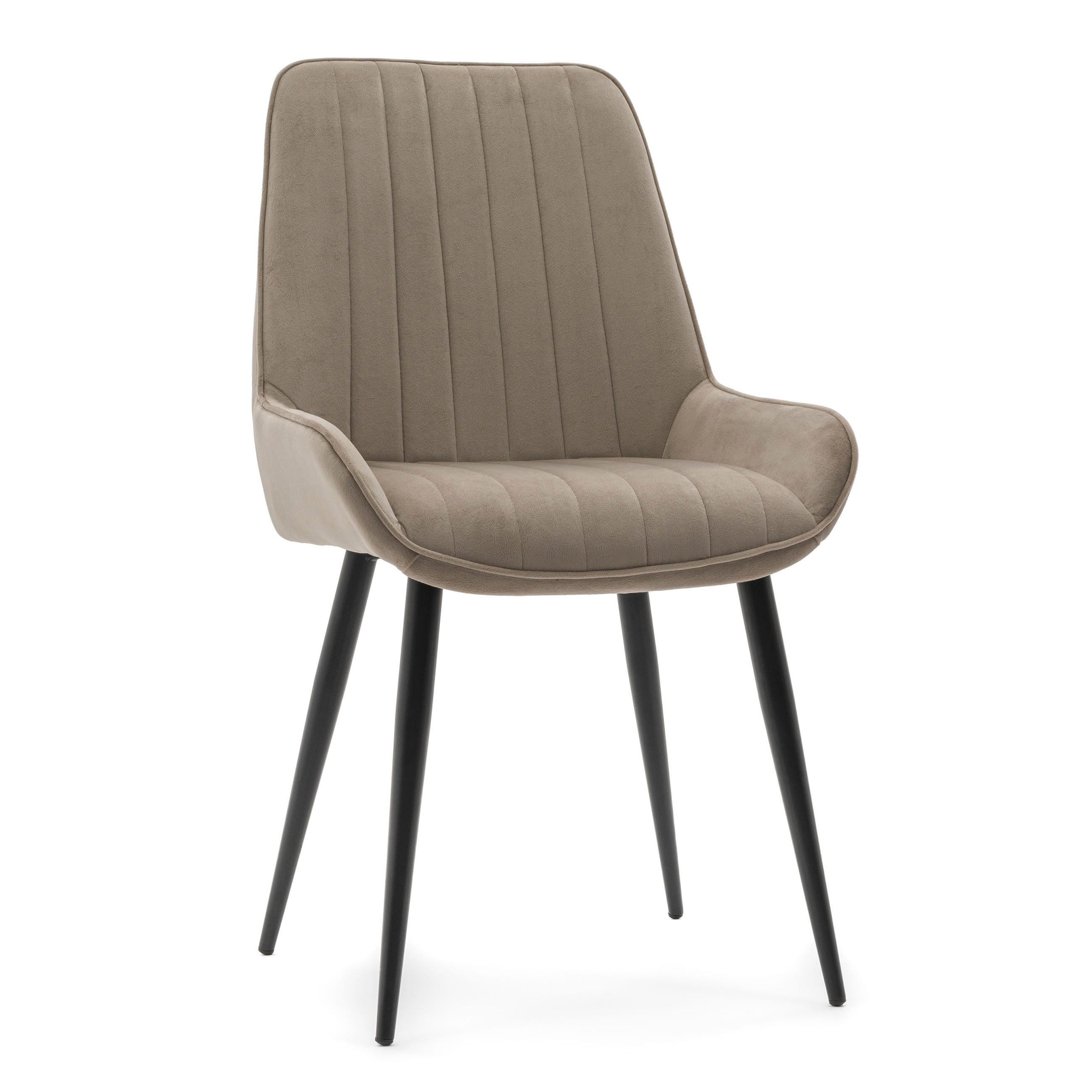 STUHL LUCA gepolstert mit Steppung - dunkelbeige schwarze Beine - Samt Velours - Beige/Schwarz, Textil/Metall (51/88/50cm) - NEW HOME