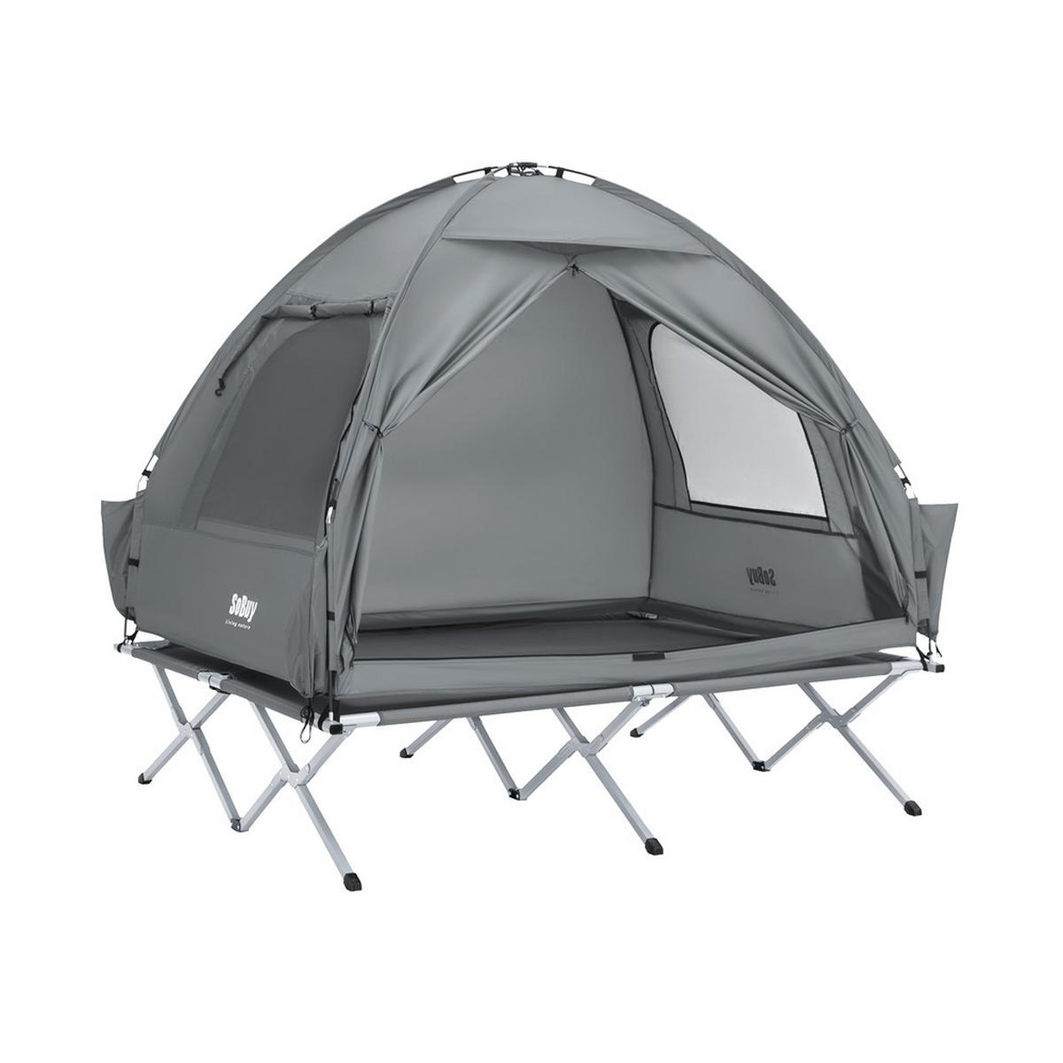 CAMPINGBETT mit Zelt und aufblasbarer Matratze OGS32-II-L-HG-TP - Ahornfarben, Fell/Metall (193/188/145cm) - SoBuy