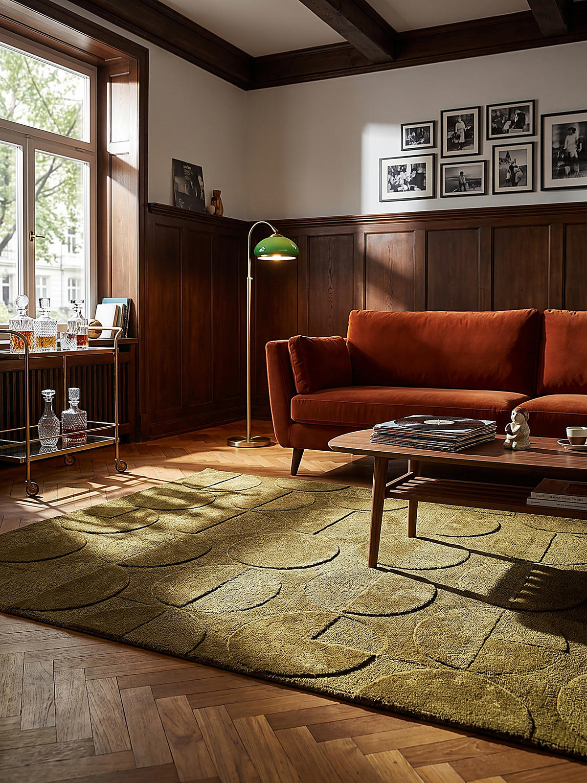WOLLTEPPICH handgetuftet DEBEN, Kreis-Geometrie, Olivgrün, 120 x 170 cm - Grün, Textil (120/170cm) - KADIMA DESIGN