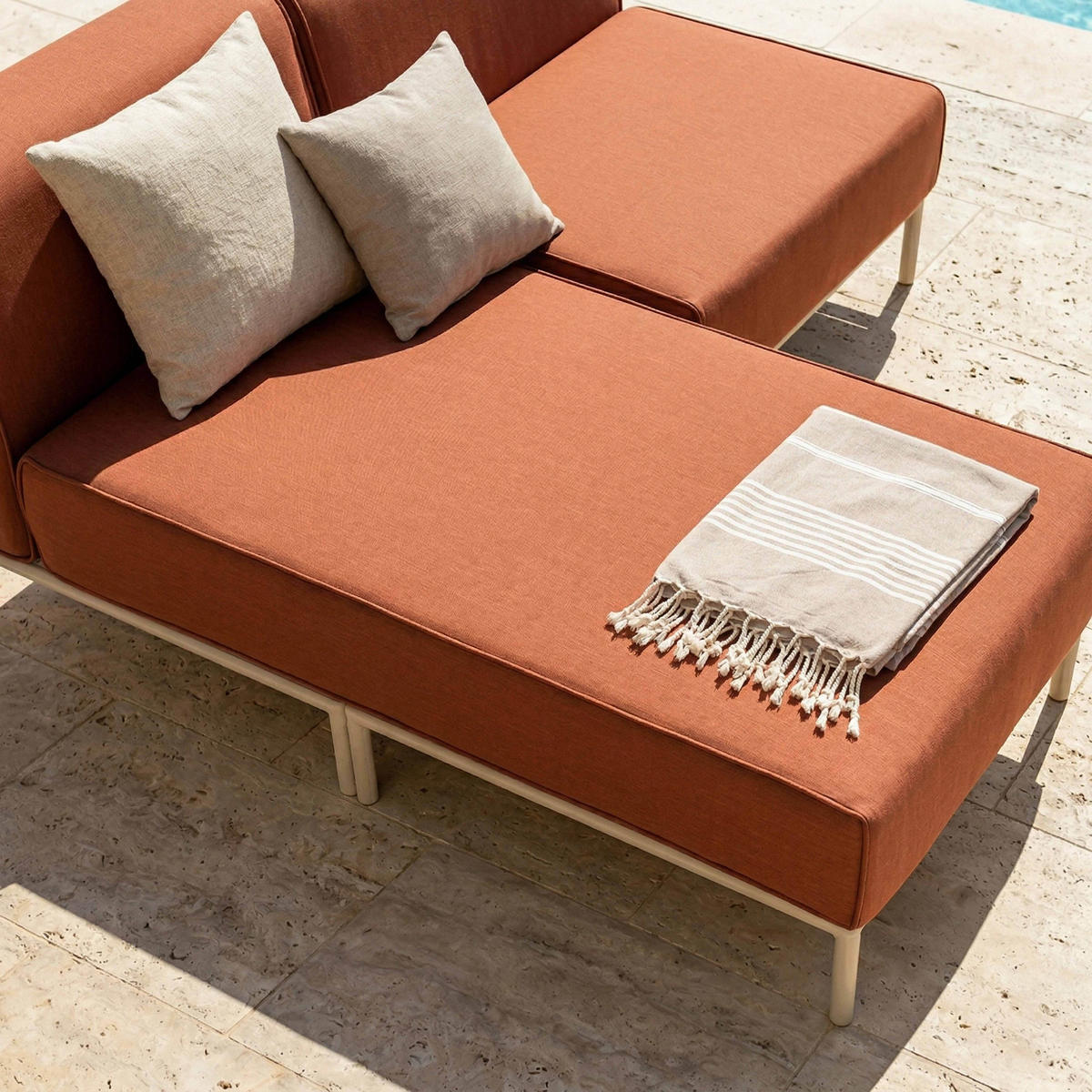 GARTENSOFA mit 2 Sitzplätzen, Terrakotta - Rot, Textil (153/78/144cm) - Oviala