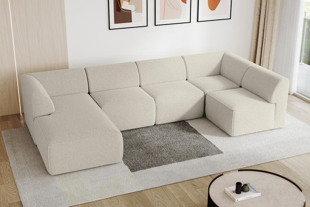 WOHNLANDSCHAFT Ottomane Links MOVA 345x180x78 Beige Bouclé - Sandfarben/Beige, Holzwerkstoff/Kunststoff (180/78/345cm) - ALTDECOR