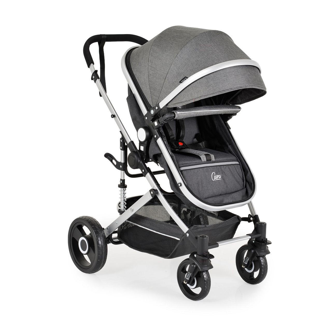 KINDERWAGEN Ciara grau schwarz Tragetasche Sportsitz Wickeltasche faltbar Sitz umkehrbar - Schwarz, Metall (94/63/103cm) - Moni