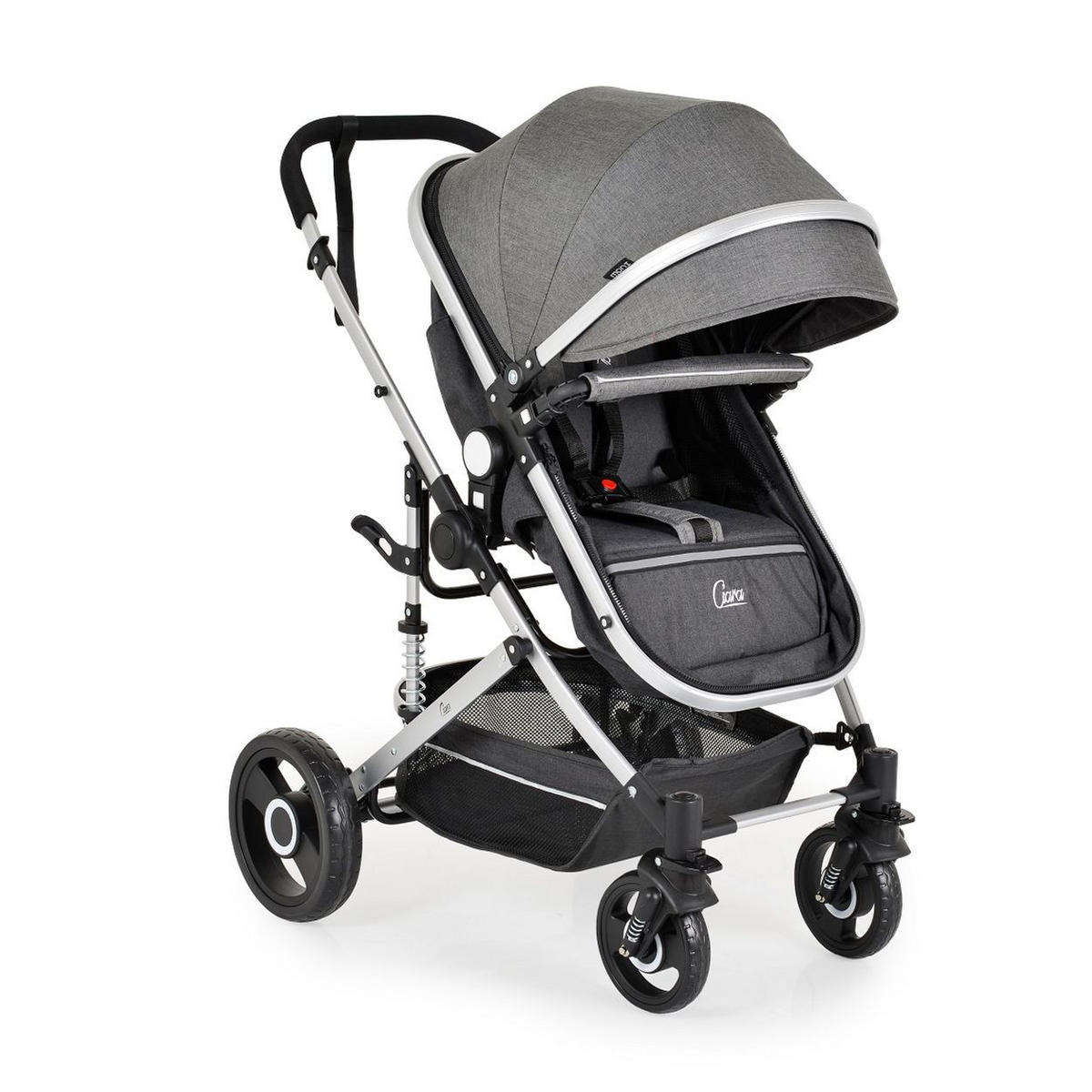KINDERWAGEN Ciara grau schwarz Tragetasche Sportsitz Wickeltasche faltbar Sitz umkehrbar - Schwarz, Metall (94/63/103cm) - Moni