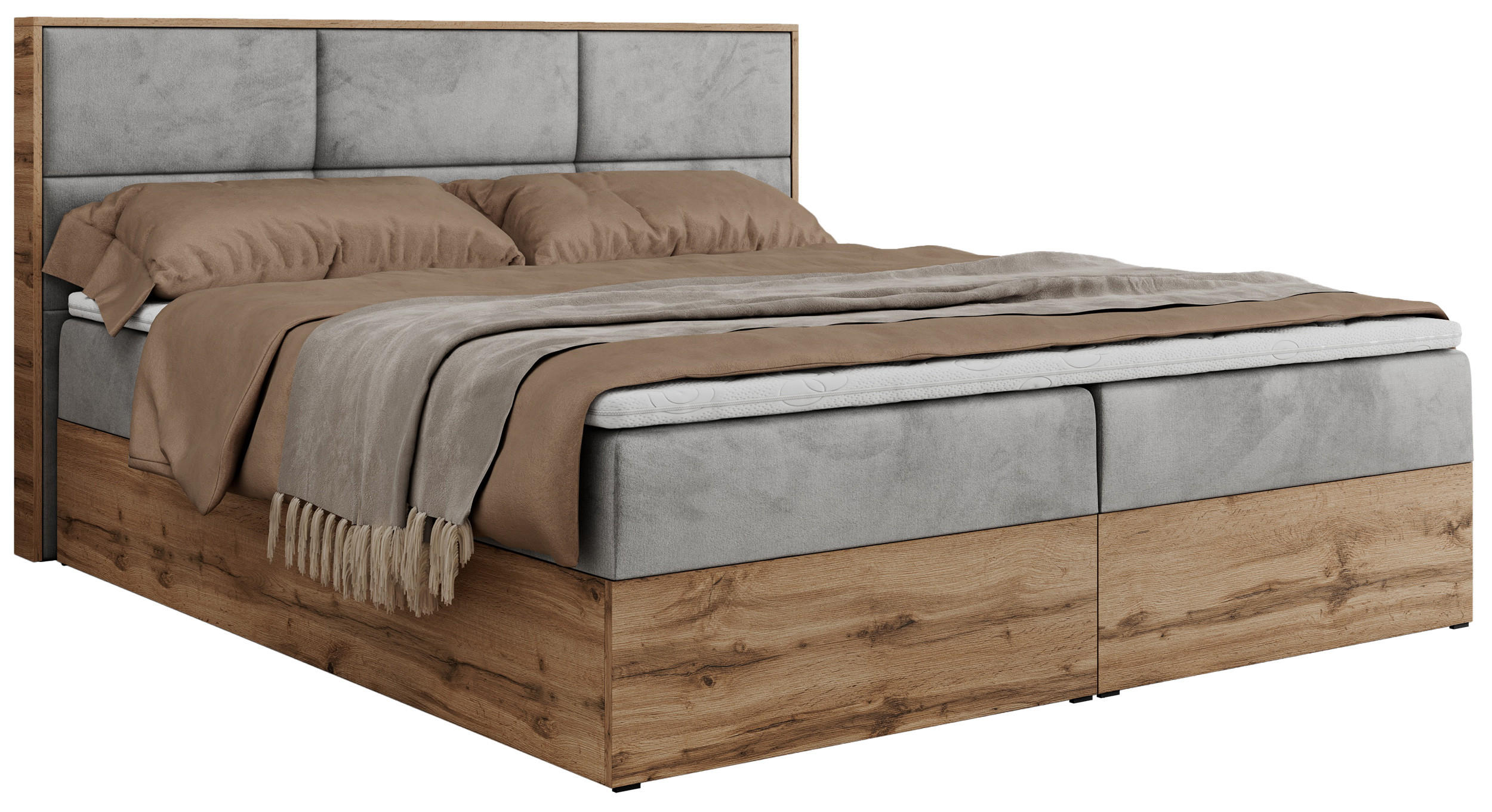 BOXBETT ALBERO 2 - 200/200 Hellgrau Velvet - H3 - Hellgrau, Holz/Textil (200/200cm) - MKS