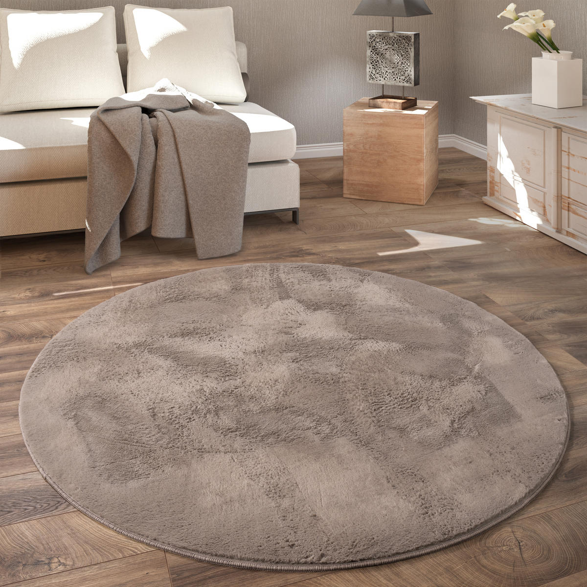 HOCHFLORTEPPICH 100/100 cm Soft 380 - Taupe, Textil (100/100cm) - Paco Home