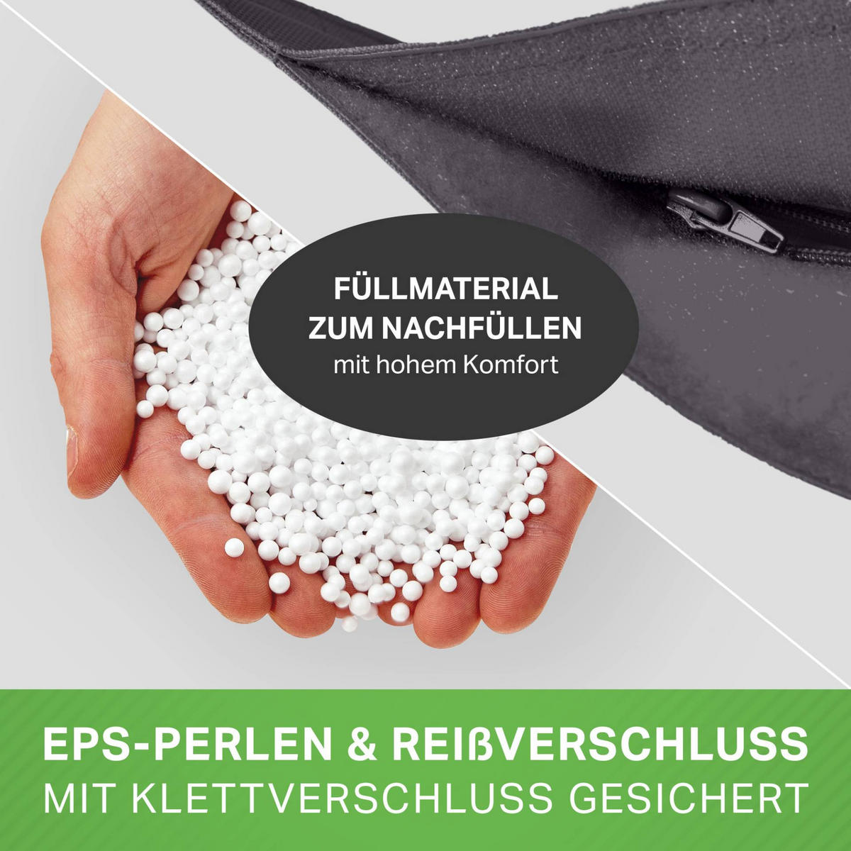 XXL-SITZSACK + Pouf 2er Set - 140x180cm - Anthrazit, Textil (140/25/180cm) - Green Bean