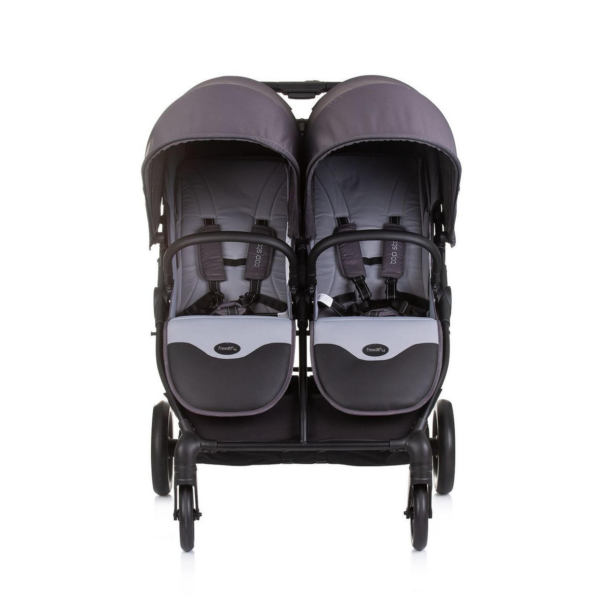 GESCHWISTERKINDERWAGEN Top Stars dunkelgrau 77 cm breit, Wickeltasche, Fußsack - Grau, Metall (79/77/110cm) - Chipolino