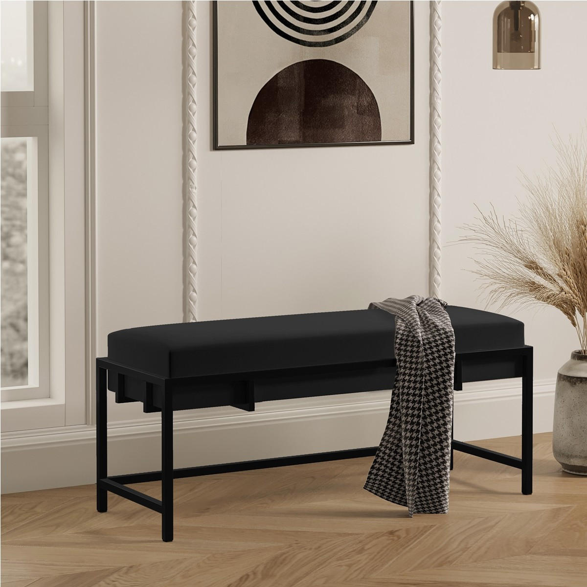 POLSTERBANK LAMO 100 Schwarz, Schwarz Metallgestell - Schwarz, Textil/Metall (100/45/35cm) - Bettso