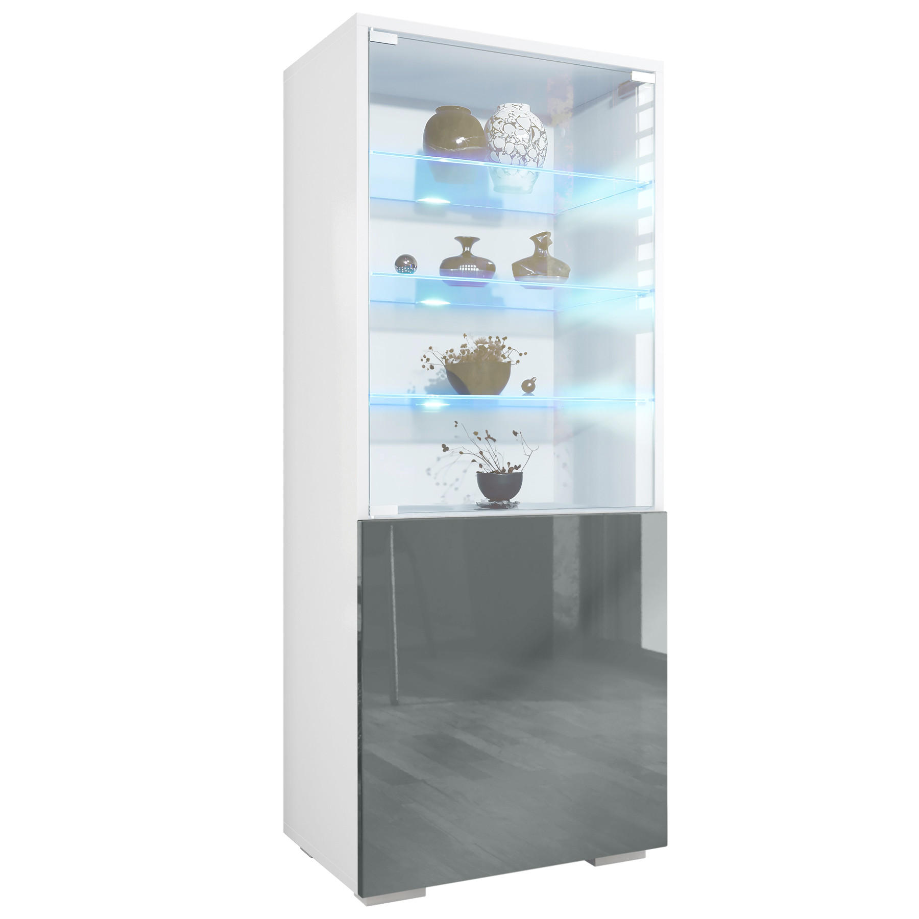 VITRINE Granada Grau Hochglanz - Grau, Holzwerkstoff (50/122.5/34.5cm) - Vladon