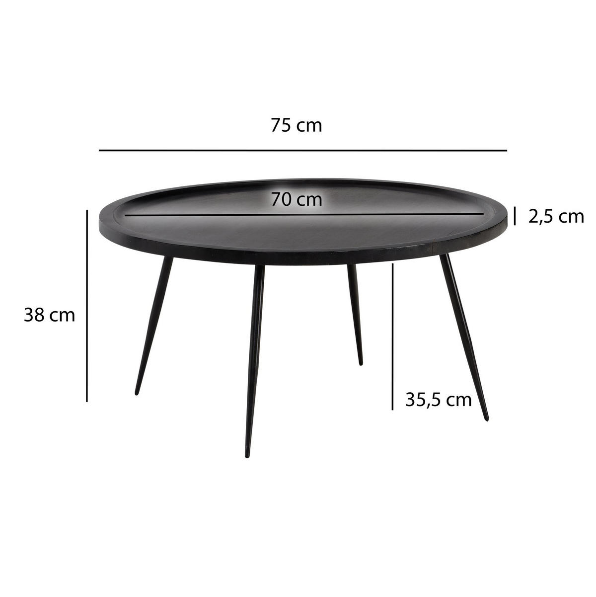 COUCHTISCH in Schwarz aus Metall und massivem Mangoholz mit natürlicher Maserung, 75x75x38 cm - Schwarz, Holz/Metall (75/75/38cm) - KADIMA DESIGN